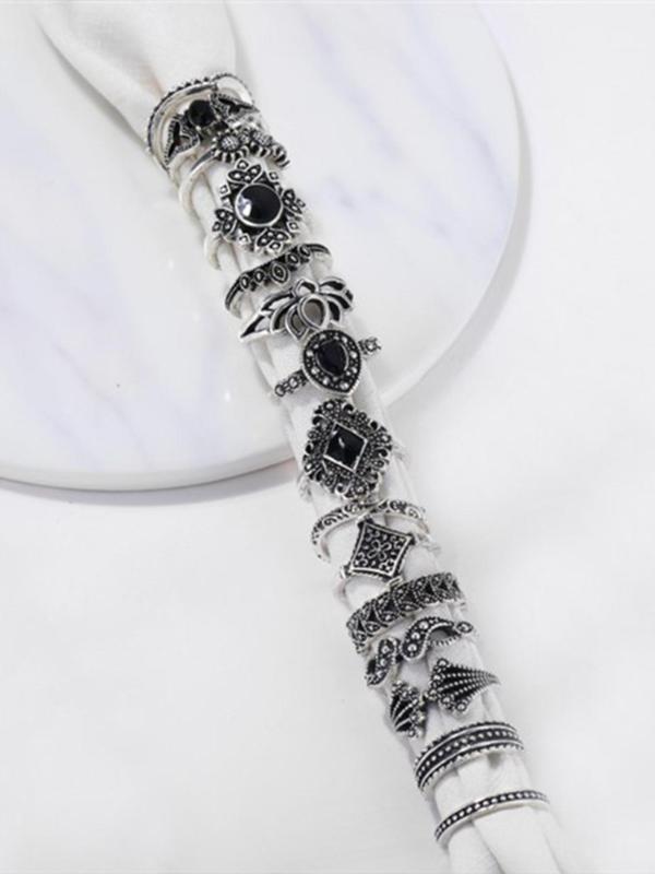 Boho Style Rhinestone Decorated Mixed Shaped Rings (15pcs), Fashion Accessories for Women & Men, Style Fashion Ring for Party, Daily Clothing Decor, Trendy Jewelry for Birthday Gift