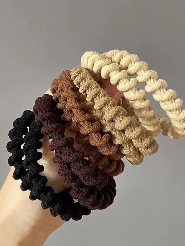 Plain High Stretch Wavy Head Rope Threaded Hair Ties for Party Style, 10pcs High Ponytail Hair Durable Elastic Bands Casual Versatile Hair Accessories