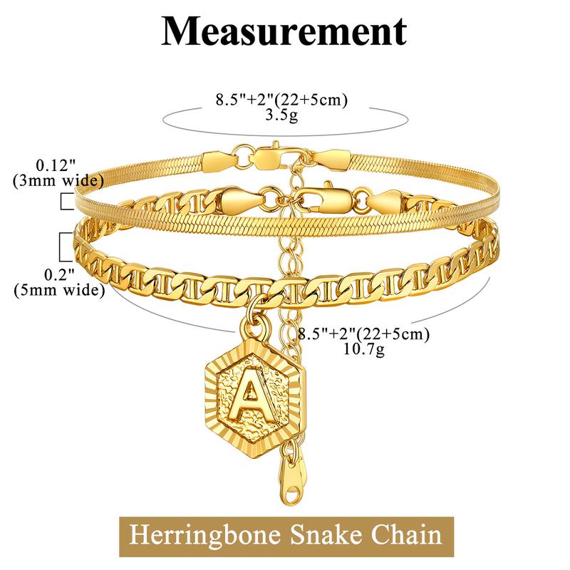 FindChic 26 Letters A-Z Anklet Gold-plated 5mm Initial Chain Anklets Double Layered Anklets Set with Letters Mariner Chain Adjustable Herringbone Chain Cuban Chain Anklets Set For Women Men Girlfriend Birthday Anniversary Wedding Christmas Holiday Gift