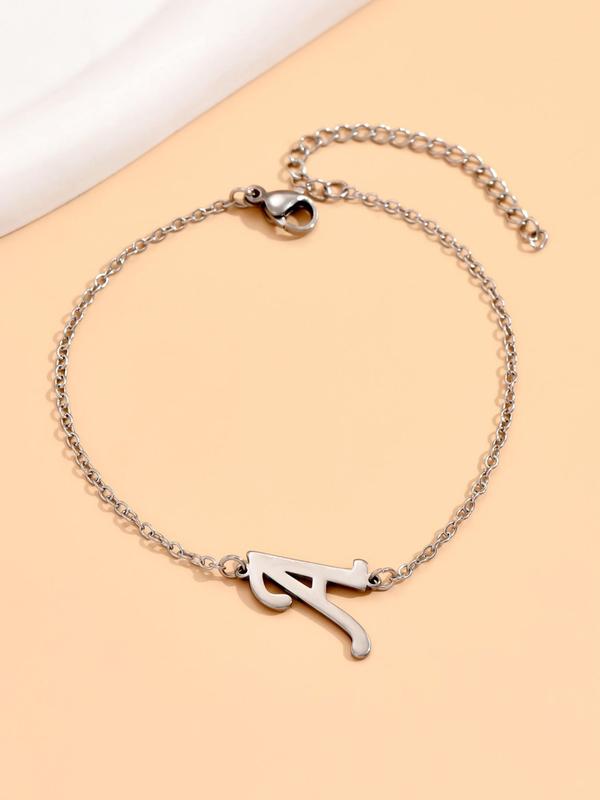 Women's Elegant 26 Letter Charm Anklet, Minimalist Trendy Anklet for Women & Girls, Fashionable Stainless Steel Jewelry for Summer Beach Outfits Decoration