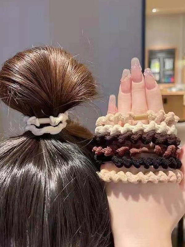 Plain High Stretch Wavy Head Rope Threaded Hair Ties for Party Style, 10pcs High Ponytail Hair Durable Elastic Bands Casual Versatile Hair Accessories