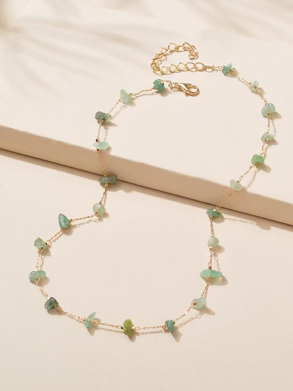 Vintage Irregular Stone Beaded Necklace, Casual Jewelry for Women, Girl's Temperament All-match Accessory