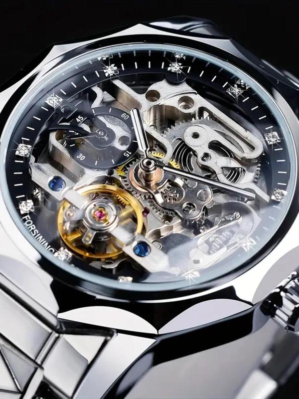 Men's Business Fashion Hollow Out Design Mechanical Watch, Fashion Waterproof Watch for Party, Daily Clothing Decor, Trendy All-match & Exquisite Watch for Birthday Gift with Box