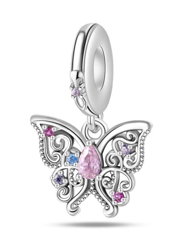 Novelty Rhinestone Decor Butterfly Design Pendant, Cute Stylish Charm for Bracelet & Necklace Making, Fashionable DIY Jewelry Making Supplies for Women & Girls
