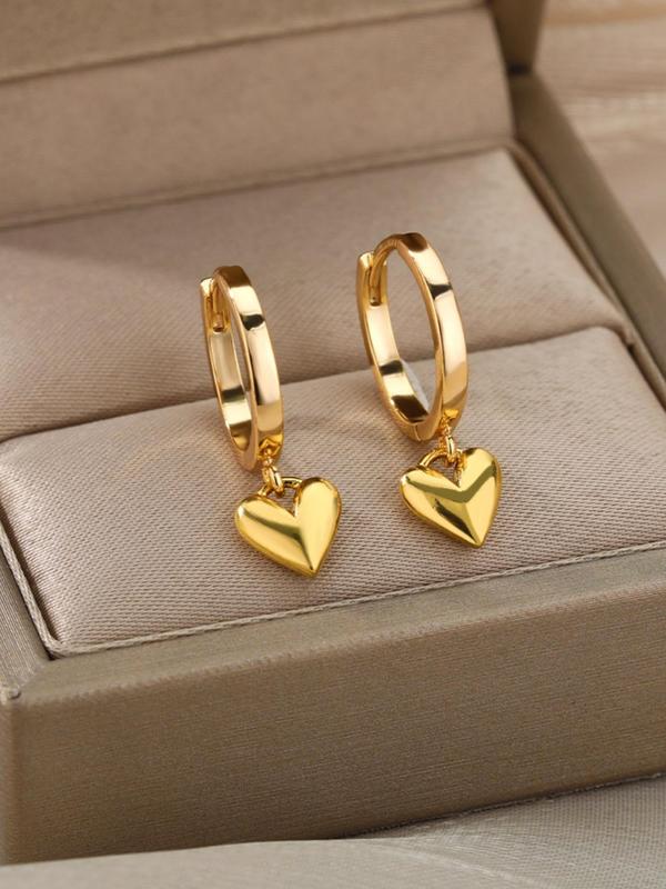 Women's Elegant Heart Design Dangle Earrings As Gift for Girlfriend, Plain Trendy Drop Earrings for Women Girl, Fashionable Matching Jewelry As Gift without Box