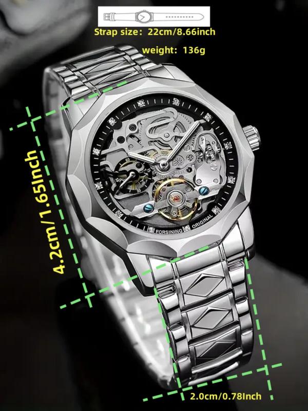Men's Business Fashion Hollow Out Design Mechanical Watch, Fashion Waterproof Watch for Party, Daily Clothing Decor, Trendy All-match & Exquisite Watch for Birthday Gift with Box