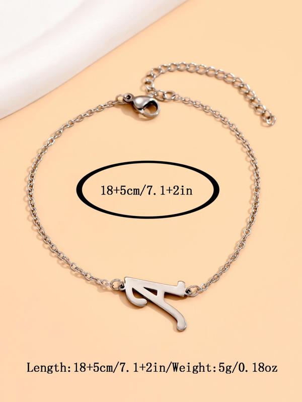 Women's Elegant 26 Letter Charm Anklet, Minimalist Trendy Anklet for Women & Girls, Fashionable Stainless Steel Jewelry for Summer Beach Outfits Decoration