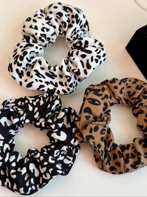 3pcs set Leopard Print Ruched Hair Tie, Trendy Matching Scrunchie, Fashionable Hair Accessories for Women & Girls, Casual Versatile Hair Accessories for Daily Wear