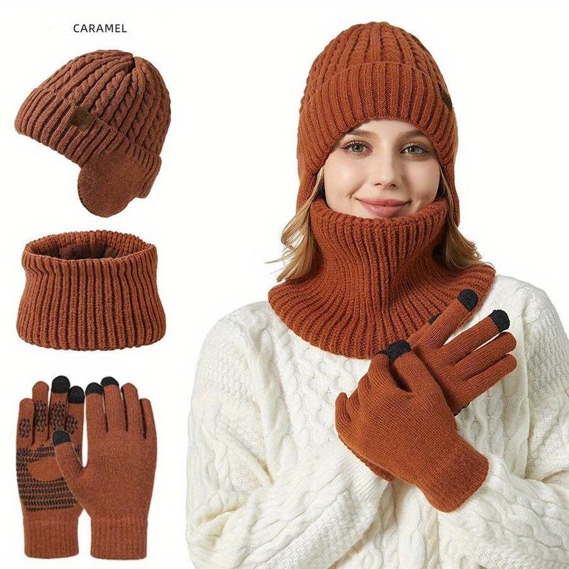 Winter Warm Knit Hat & Touch Screen Gloves Set, 6 Counts set Outdoor Cycling Hat & Gloves Set, Outdoor Sports Accessories for Men & Women