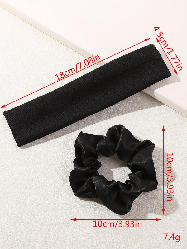 Solid Color Scrunchies & Hair Band Set, Casual Simple Hair Accessories for Women & Girls, Minimalist Headwear Suitable for Thick Hair
