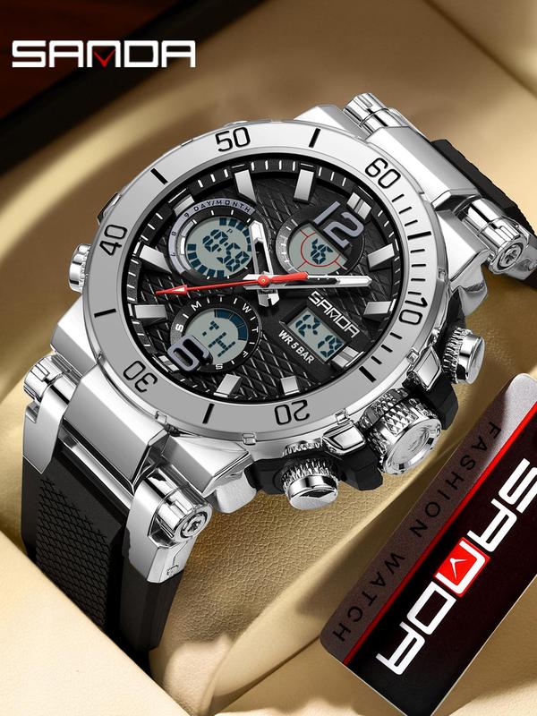 Men's Fashion Dual Display Analog-digital Watch, Casual Sporty Waterproof Watch with Luminous Dial & Date Display Function, Trendy Multifunctional Watch for Daily Life