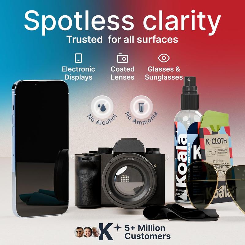 Koala Eyeglass Lens Cleaner Spray Kit with Microfiber Cloths and Glasses Cleaner Bottle - Alcohol Free Cleaning for Crystal Clear Vision (6 Piece Set)