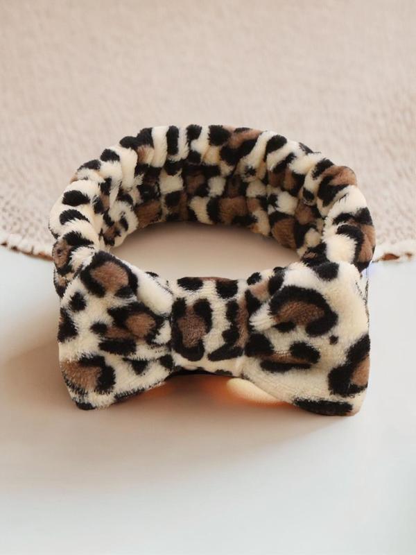 Leopard Print Bow Decor Flannel Hair Band, Cute Bow Decor Hair Band for Women for Hairstyle Ideas, Flannel Hair Band for Face Washing, Spa, Shower