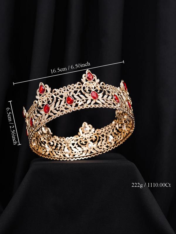 Artificial Crystal & Rhinestone Decorated Crown Design Hair Hoop, Hollow out Design King Crown Round Jewelry Hair Headband for Wedding Party Birthday Gift