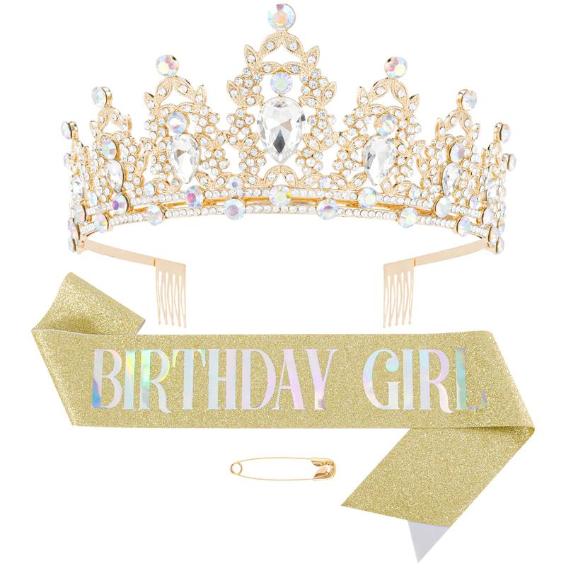 Birthday Girl Sash & Crystal Crown Set, Birthday Crown Birthday Tiara for Women Birthday Crowns for Women Girls Birthday Sash and Tiara for Women Happy Birthday Gift