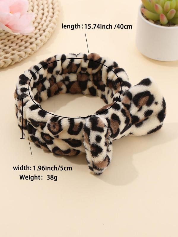 Leopard Print Bow Decor Flannel Hair Band, Cute Bow Decor Hair Band for Women for Hairstyle Ideas, Flannel Hair Band for Face Washing, Spa, Shower