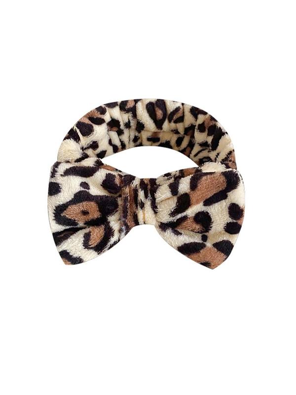 Leopard Print Bow Decor Flannel Hair Band, Cute Bow Decor Hair Band for Women for Hairstyle Ideas, Flannel Hair Band for Face Washing, Spa, Shower