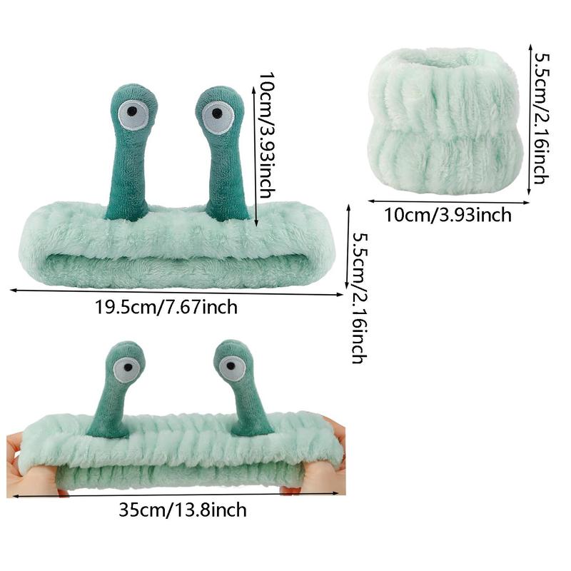 Cute Snail Design Hair Band & Wristband Set, 3 Counts set Soft Plush Hair Band & Wristband, Face Washing Makeup Band, Skincare Tools for Women