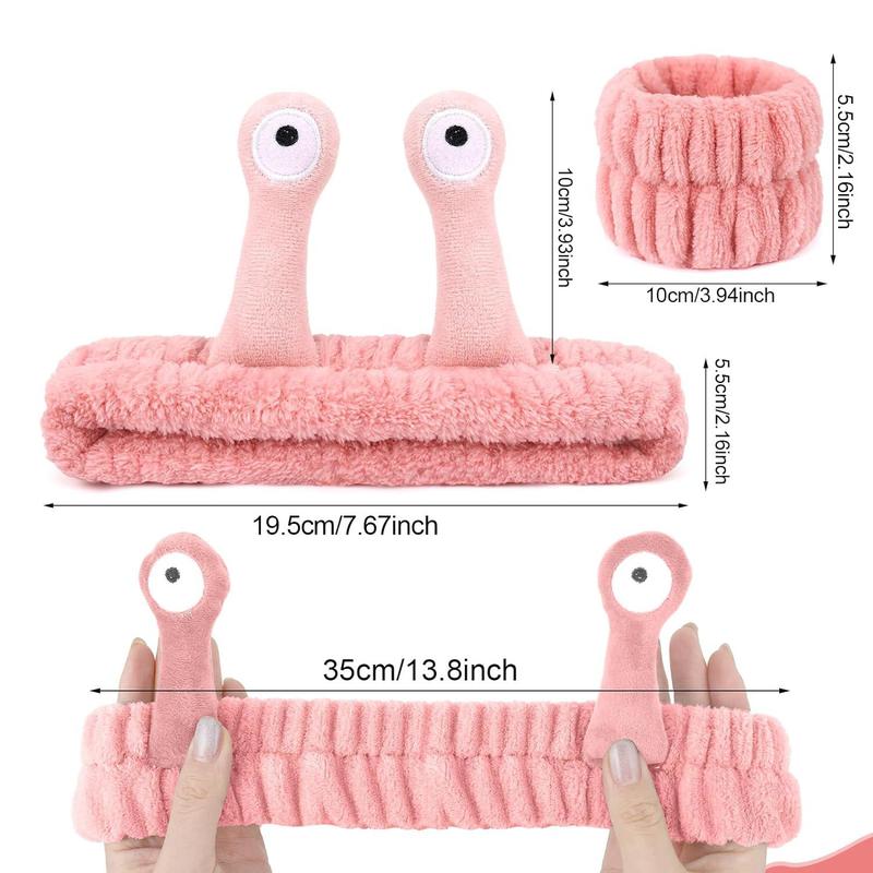 Cute Snail Design Hair Band & Wristband Set, 3 Counts set Soft Plush Hair Band & Wristband, Face Washing Makeup Band, Skincare Tools for Women