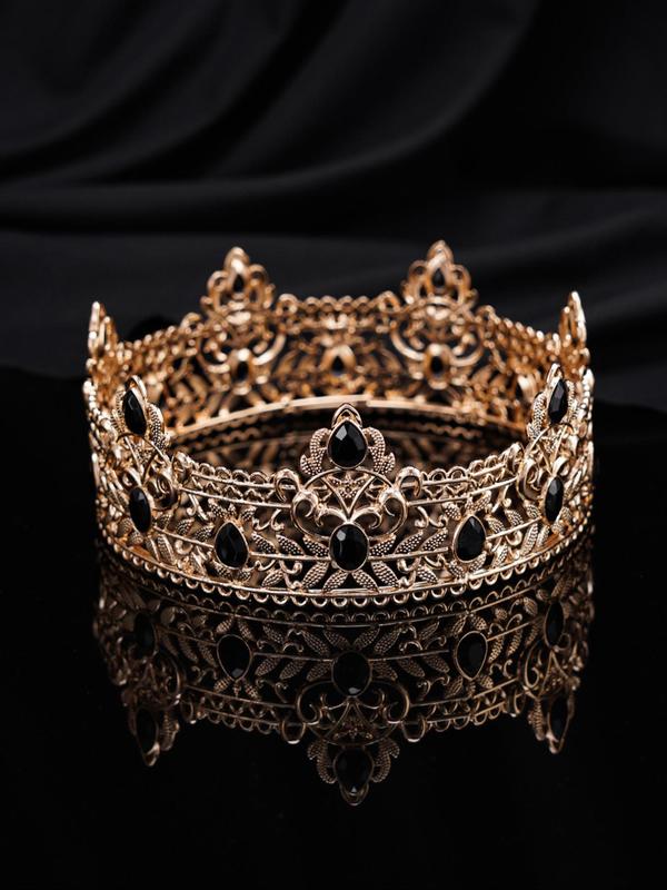 Artificial Crystal & Rhinestone Decorated Crown Design Hair Hoop, Hollow out Design King Crown Round Jewelry Hair Headband for Wedding Party Birthday Gift