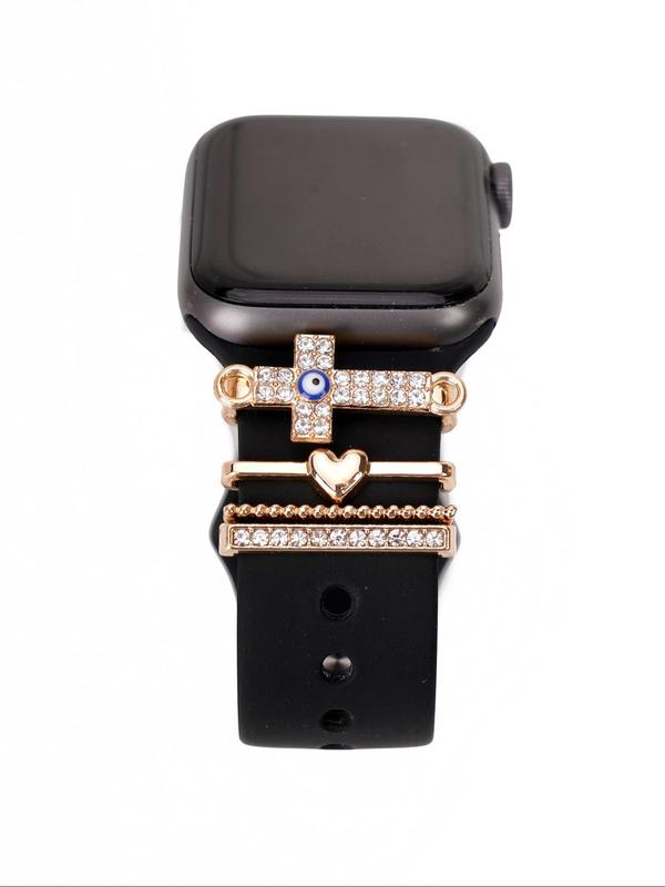 Rhinestone Decorated Watch Band Decorative Rings, Fashionable Heart & Cross & Eye Design Watch Strap Charms for Women, Trendy All-match & Exquisite Watch Strap Accessories for Birthday Gift