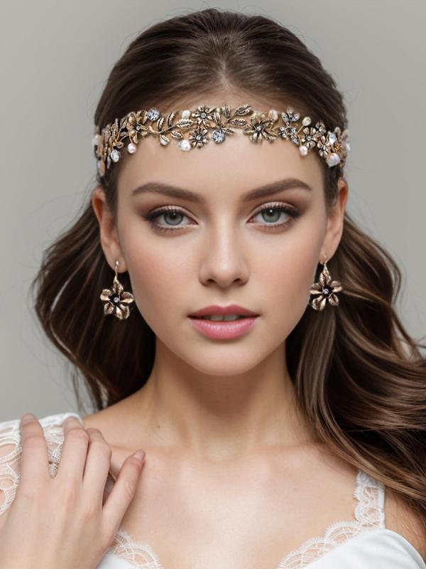 Faux Pearl & Rhinestone Decorated Bridal Headwear,  Elegant Flower & Ribbon Design Headwear for Wedding Party, Fashion Headwear for Party, Trendy All-match & Exquisite Headwear for Birthday Gift