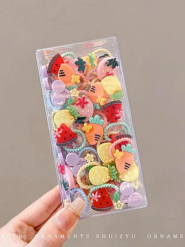 2024 New Style Random Style Cute Colorful Hair Tie, 50 Counts Fruit & Cartoon Decor Hair Tie for Girls, Fashion Hair Accessories for Women & Girls