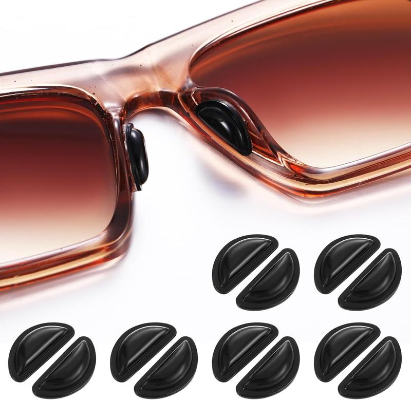 Eyeglass Nose Pads Anti Slip,  Adhesive Glasses Nose Pad Kit with Air Bag 0.14'' Heighten Nose Grips, Soft Nose Pads for Glasses Eyeglasses Sunglasses Frames (6Pairs, Black)