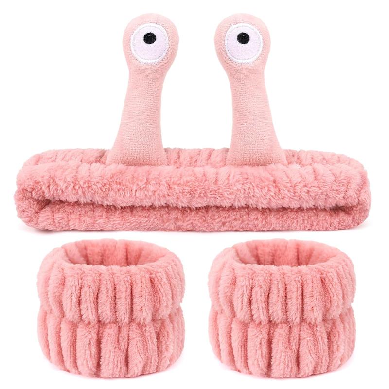 Cute Snail Design Hair Band & Wristband Set, 3 Counts set Soft Plush Hair Band & Wristband, Face Washing Makeup Band, Skincare Tools for Women