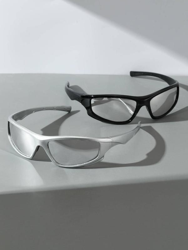 Unisex Two-Tone Geometric Fashion Glasses with Silver Lens