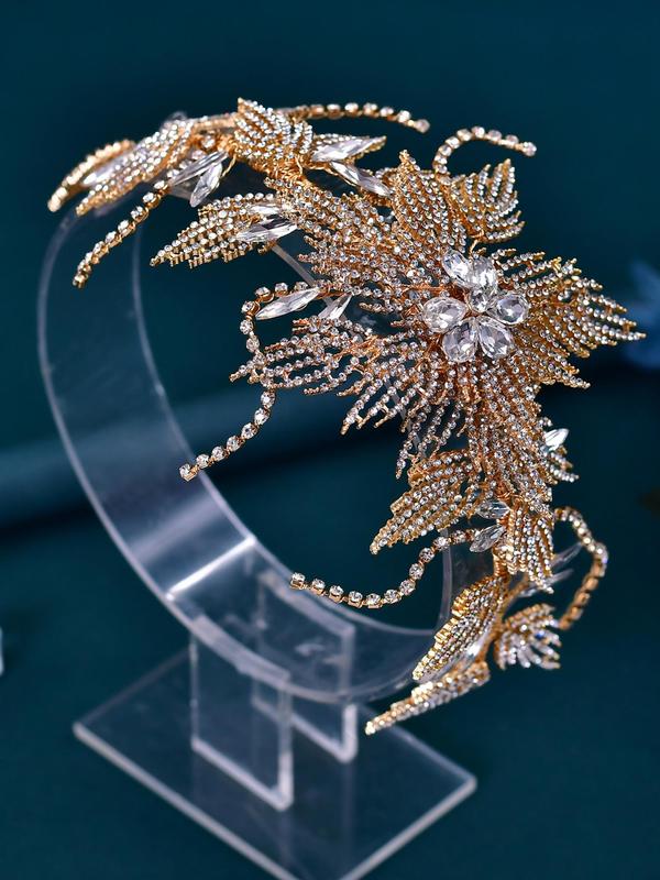 Rhinestone Decorated Flower Design Headwear, Elegant Hair Accessories for Wedding Bridal, Fashion Hair Accessories for Party, Daily Clothing Decor