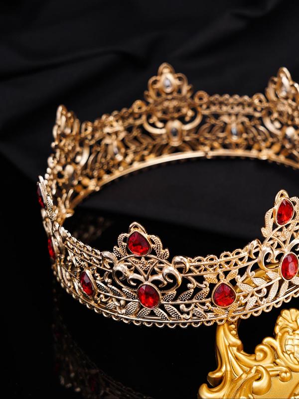 Artificial Crystal & Rhinestone Decorated Crown Design Hair Hoop, Hollow out Design King Crown Round Jewelry Hair Headband for Wedding Party Birthday Gift