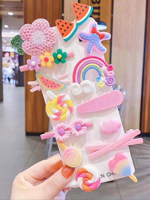 LGBT Random Color Rainbow & Flower & Fruit & Star & Heart Design Cute Hair Accessories Set, Hair Clips & Hair Pins, Fashion Hair Accessories for Women & Girls