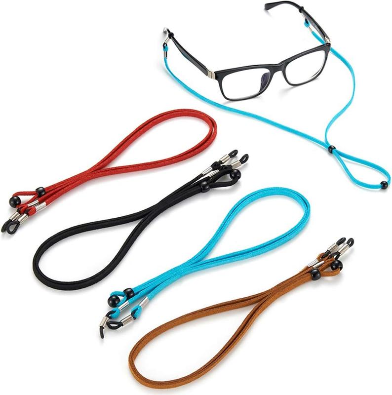 4 count Eyeglass Straps - Sunglasses String Holder Strap - Leather Glasses Chain Lanyard for Men Women and  - Adjustable Eyewear Retainer Cord