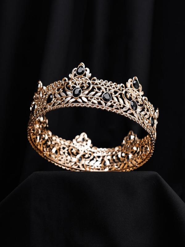 Artificial Crystal & Rhinestone Decorated Crown Design Hair Hoop, Hollow out Design King Crown Round Jewelry Hair Headband for Wedding Party Birthday Gift