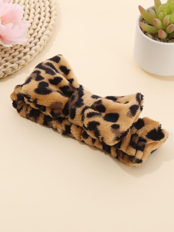Leopard Print Bow Decor Flannel Hair Band, Cute Bow Decor Hair Band for Women for Hairstyle Ideas, Flannel Hair Band for Face Washing, Spa, Shower