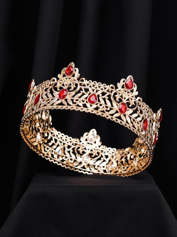 Artificial Crystal & Rhinestone Decorated Crown Design Hair Hoop, Hollow out Design King Crown Round Jewelry Hair Headband for Wedding Party Birthday Gift