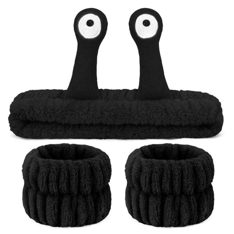 Cute Snail Design Hair Band & Wristband Set, 3 Counts set Soft Plush Hair Band & Wristband, Face Washing Makeup Band, Skincare Tools for Women
