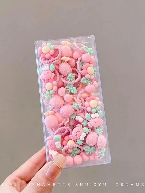2024 New Style Random Style Cute Colorful Hair Tie, 50 Counts Fruit & Cartoon Decor Hair Tie for Girls, Fashion Hair Accessories for Women & Girls