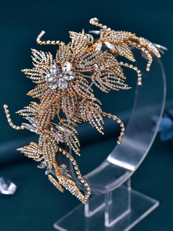Rhinestone Decorated Flower Design Headwear, Elegant Hair Accessories for Wedding Bridal, Fashion Hair Accessories for Party, Daily Clothing Decor
