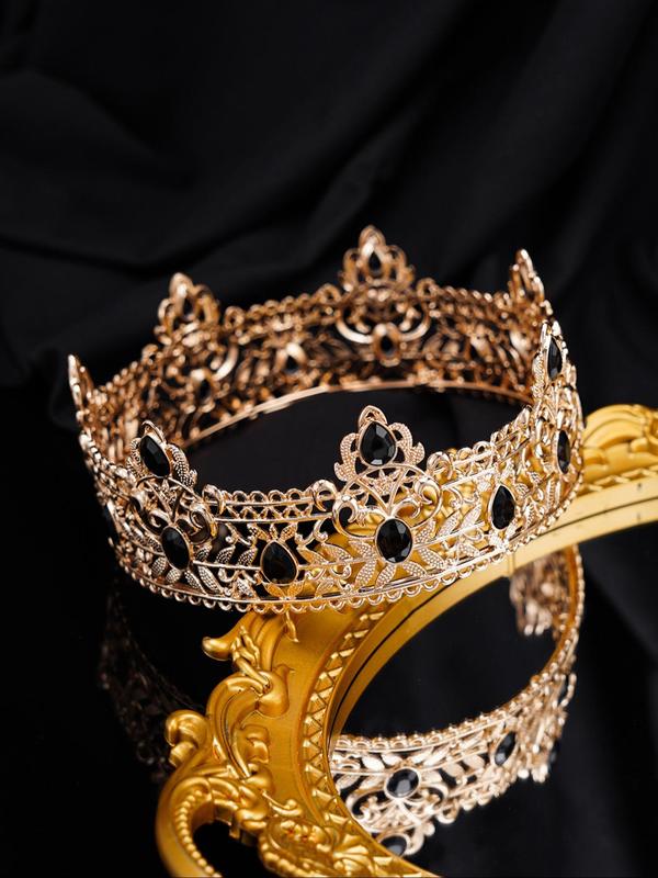 Artificial Crystal & Rhinestone Decorated Crown Design Hair Hoop, Hollow out Design King Crown Round Jewelry Hair Headband for Wedding Party Birthday Gift
