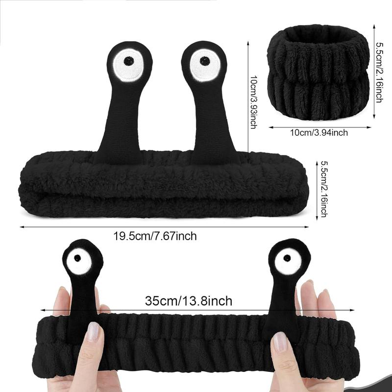 Cute Snail Design Hair Band & Wristband Set, 3 Counts set Soft Plush Hair Band & Wristband, Face Washing Makeup Band, Skincare Tools for Women