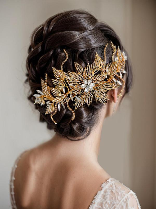 Rhinestone Decorated Flower Design Headwear, Elegant Hair Accessories for Wedding Bridal, Fashion Hair Accessories for Party, Daily Clothing Decor