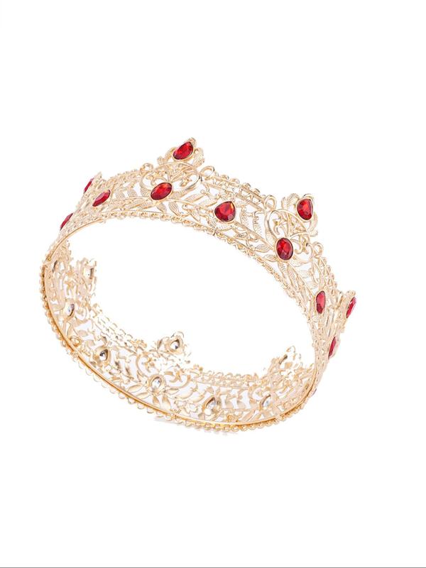 Artificial Crystal & Rhinestone Decorated Crown Design Hair Hoop, Hollow out Design King Crown Round Jewelry Hair Headband for Wedding Party Birthday Gift