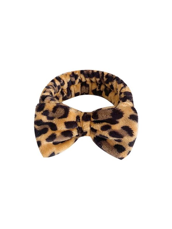 Leopard Print Bow Decor Flannel Hair Band, Cute Bow Decor Hair Band for Women for Hairstyle Ideas, Flannel Hair Band for Face Washing, Spa, Shower