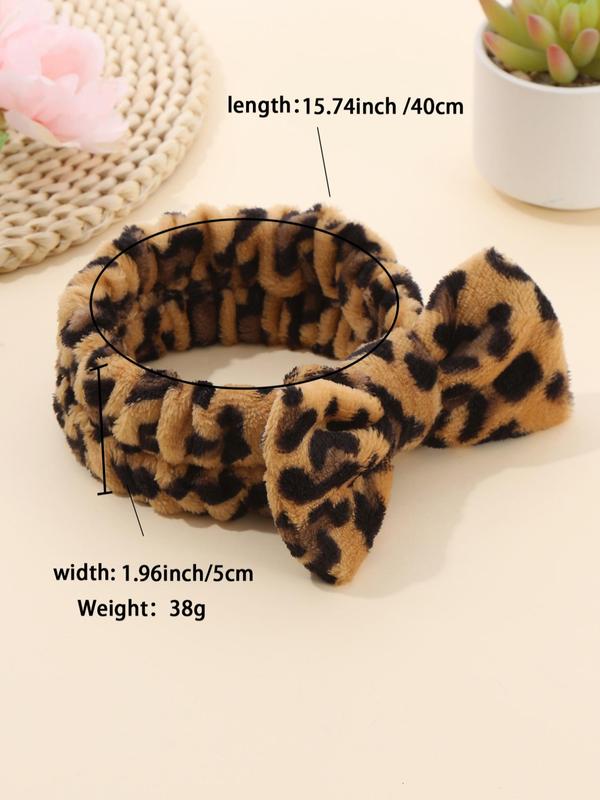 Leopard Print Bow Decor Flannel Hair Band, Cute Bow Decor Hair Band for Women for Hairstyle Ideas, Flannel Hair Band for Face Washing, Spa, Shower